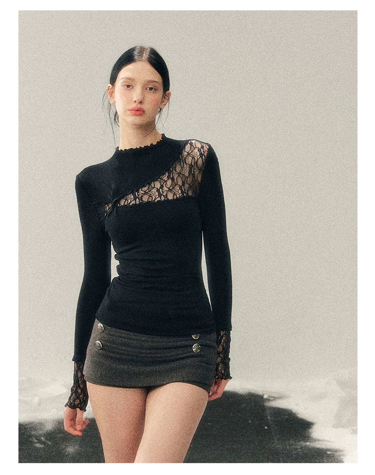 Mock-Neck Slim-Fit Long Sleeve T-Shirt