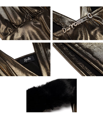 Faux-Fur Collar Knit Sleeveless Dress