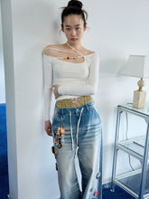 One-Shoulder Beaded Strappy Solid Color T-Shirt - CHINASQUAD