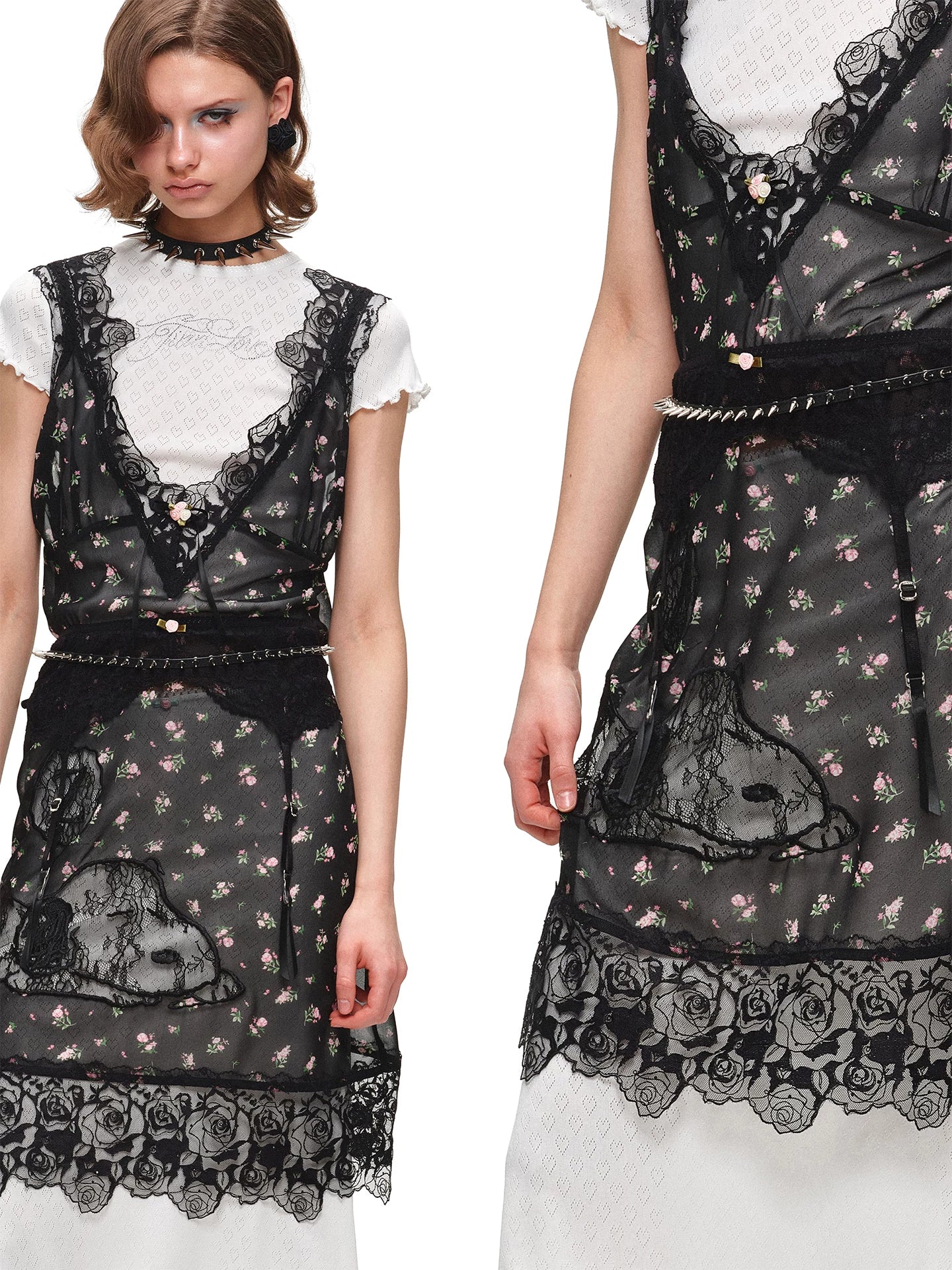 Snoopy Lace-Trim V-Neck Relaxed Dress