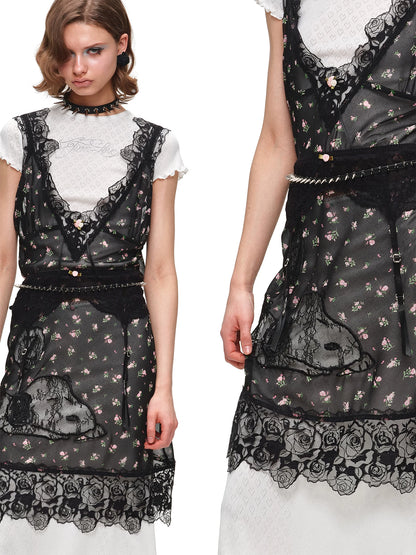 Snoopy Lace-Trim V-Neck Relaxed Dress