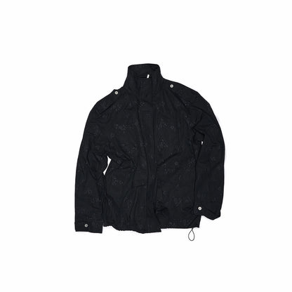 Embroidered Jacquard Multi-Pocket Stand-Collar Utility Jacket