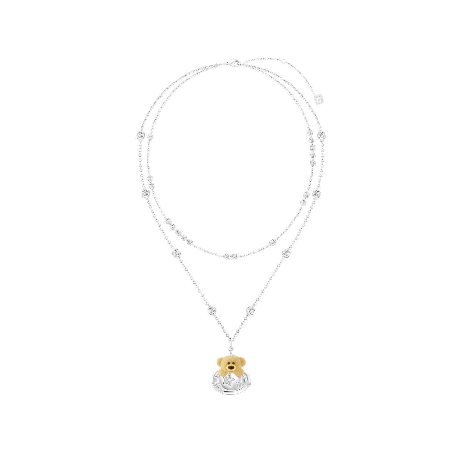Flocked Bear Double Layer Necklace