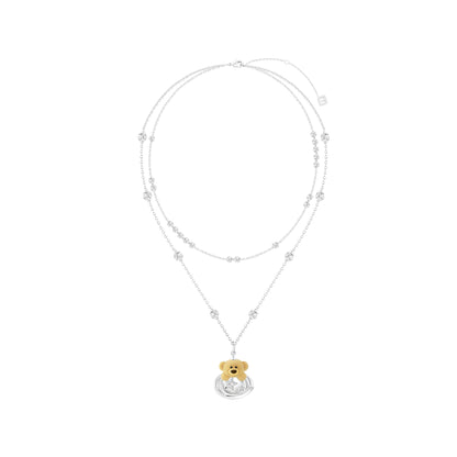 Flocked Bear Double Layer Necklace