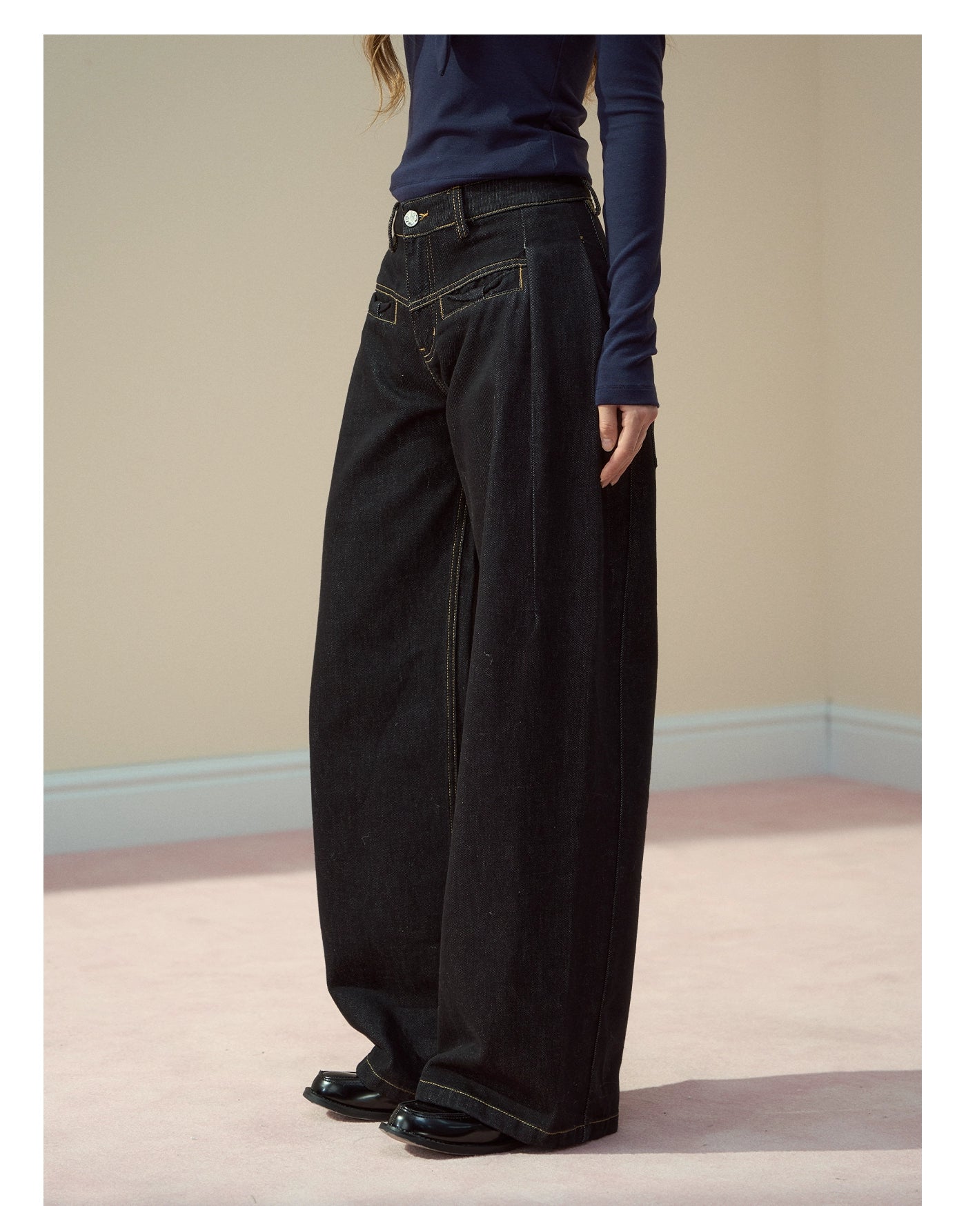 Raw Indigo Curved-Leg Denim Pants