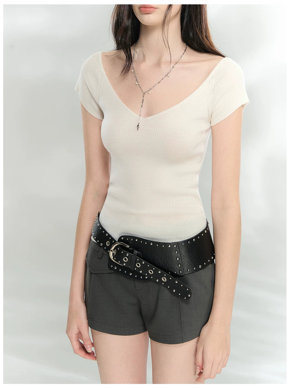 Double-Breasted Belted Tailored Shorts