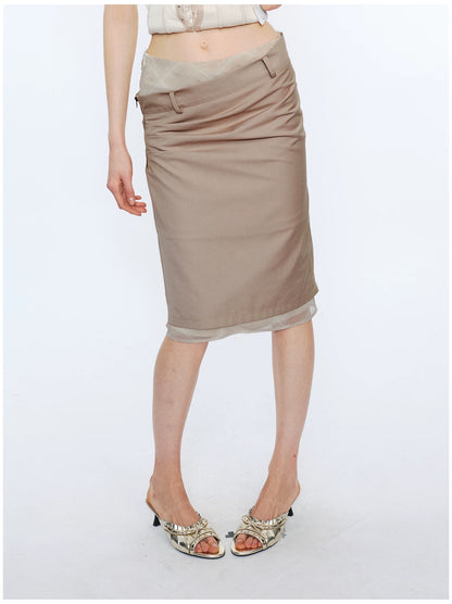 Deconstructed Check Patchwork Straight Midi Skirt