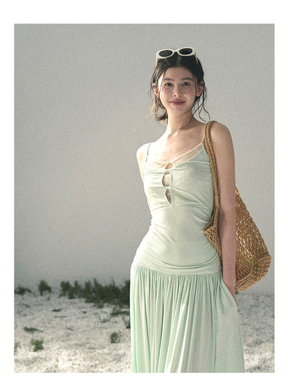 Mint Pearl Texture Two-Piece Maxi Skirt Set