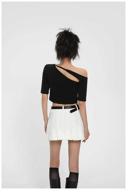 Asymmetric One-Shoulder Cropped Stretch T-Shirt
