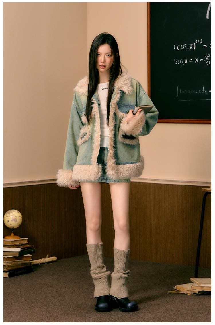 Fleece Patchwork Denim Jacket - CHINASQUAD