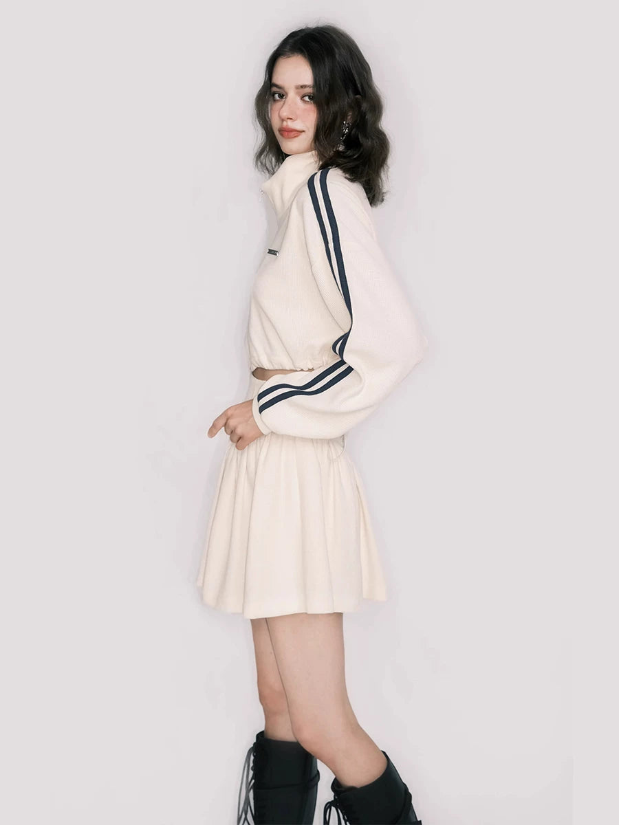 Tennis Waffle Sweatshirt &amp; Mini Skirt Set