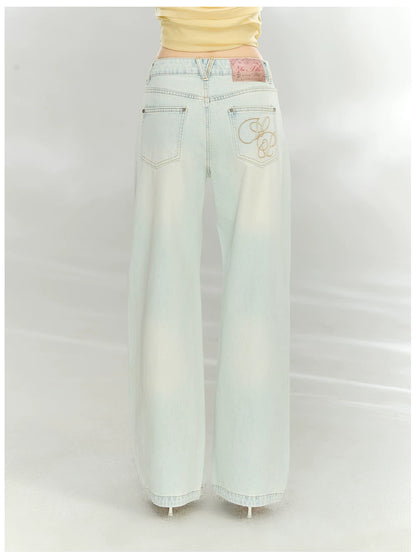 Vintage Washed Straight-Leg Denim Jeans