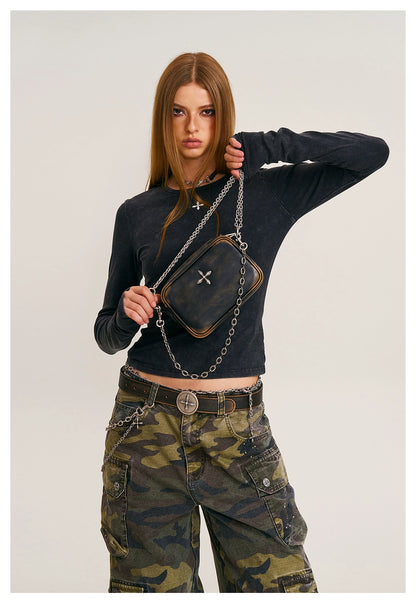 Compass Badge Leather Chain Bag (Small)