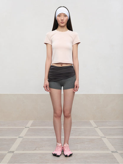 Color-Blocked and Pleated Low-Waist Shorts