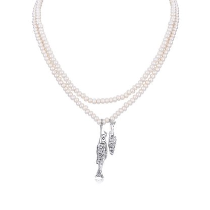 Mini Fishbone &amp; Seed Pearl Necklace
