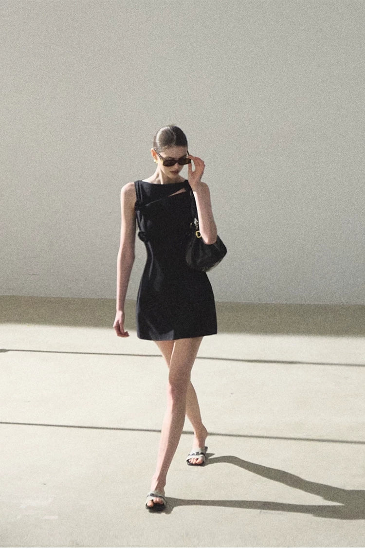 Lyocell Wool Off-Shoulder Sculpted Waist Dress