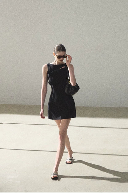 Lyocell Wool Off-Shoulder Sculpted Waist Dress