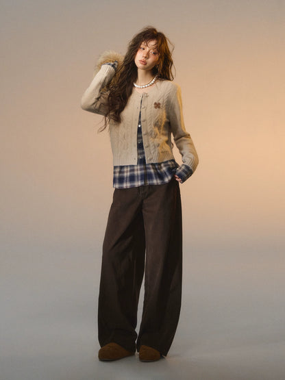 3D Seam Wide-Leg Crescent Denim Pants
