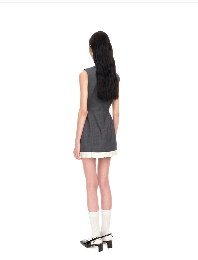 Ruffled Wool-Blend Sleeveless A-Line Dress - CHINASQUAD