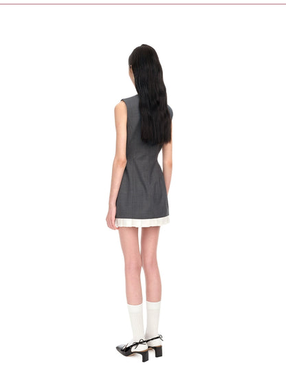 Ruffled Wool-Blend Sleeveless A-Line Dress - CHINASQUAD