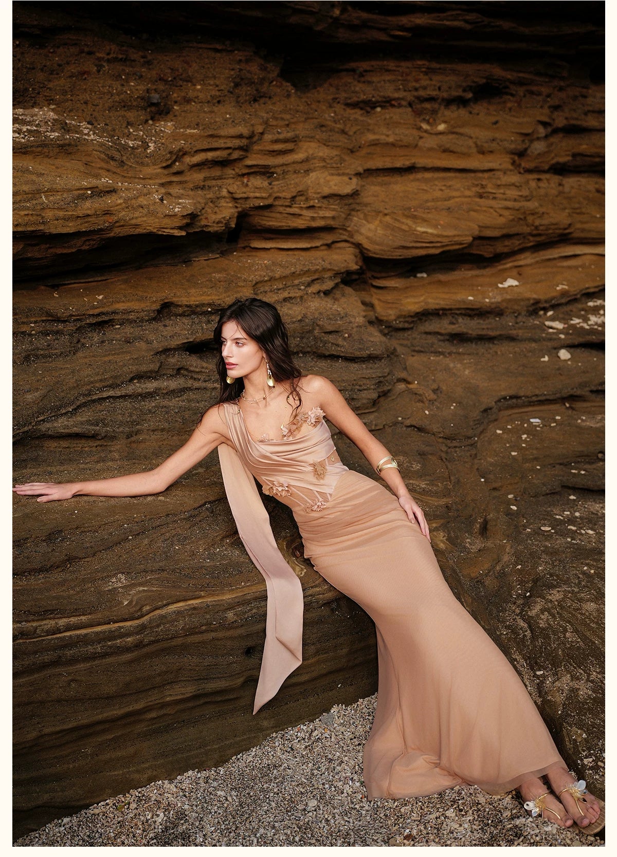 Sculpted Mesh Strapless Mermaid Dress