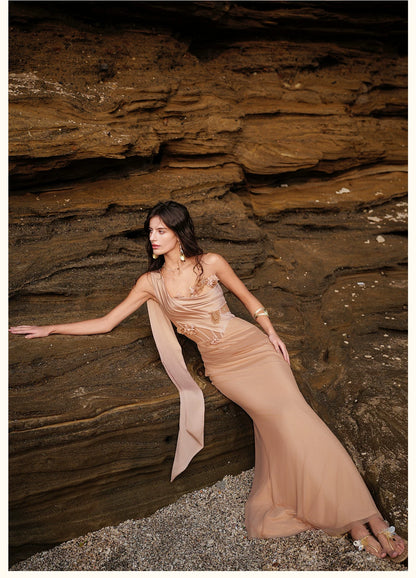 Sculpted Mesh Strapless Mermaid Dress