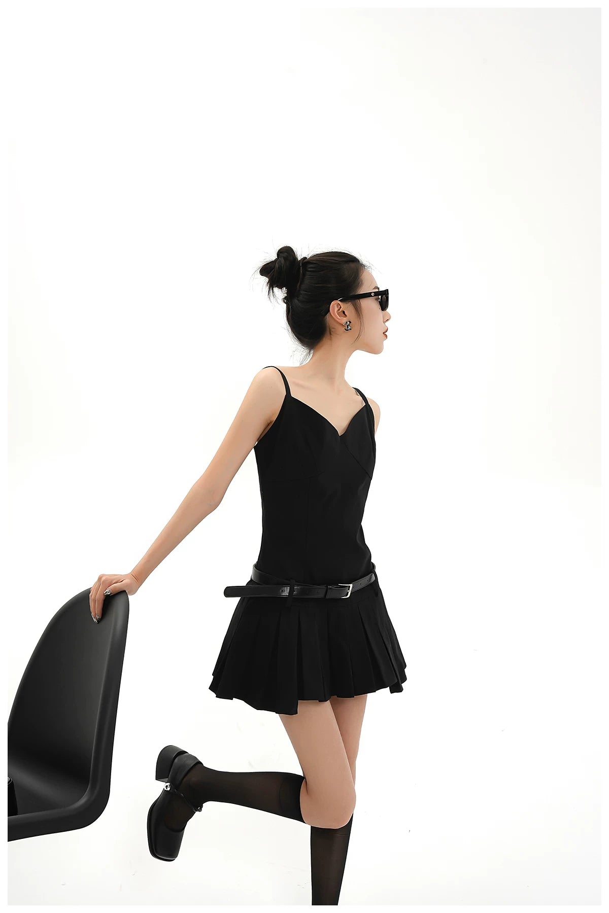 Asymmetric Zip-Back Pleated Camisole Dress