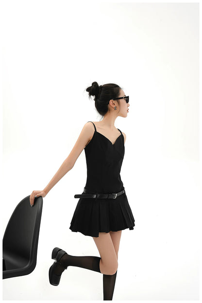 Asymmetric Zip-Back Pleated Camisole Dress