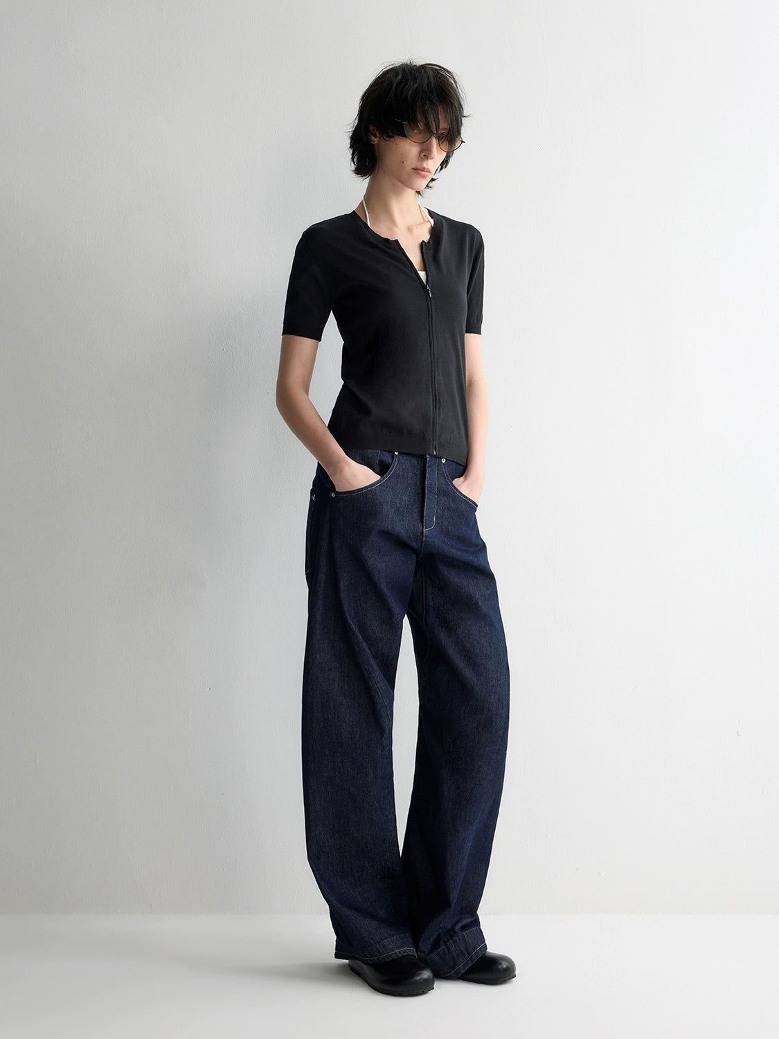 Invisible Zipper V-neck Cardigan T-shirt