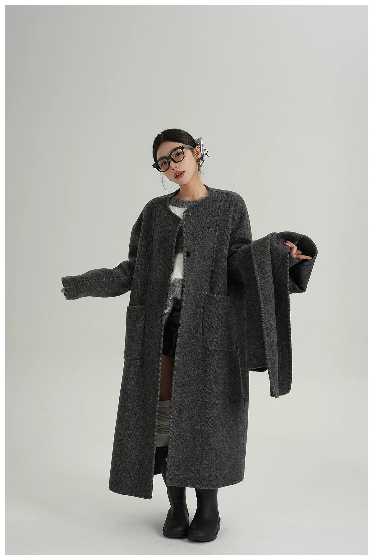 Cape-Style Oversized Long Wool Coat