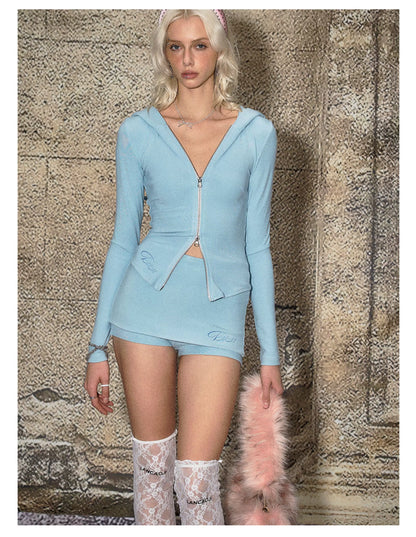 Modal Stretch Zip-Up Hoodie &amp; Faux Skirt Set