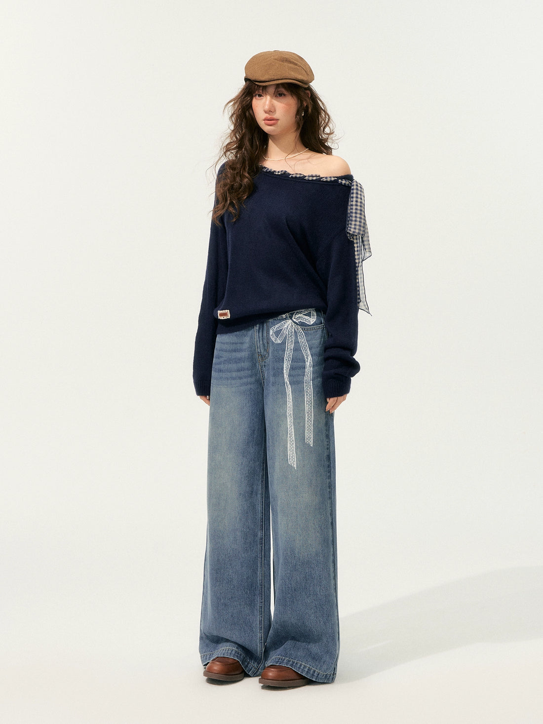 Lace Printed Wide-Leg Jeans - CHINASQUAD