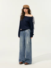 Lace Printed Wide-Leg Jeans - CHINASQUAD