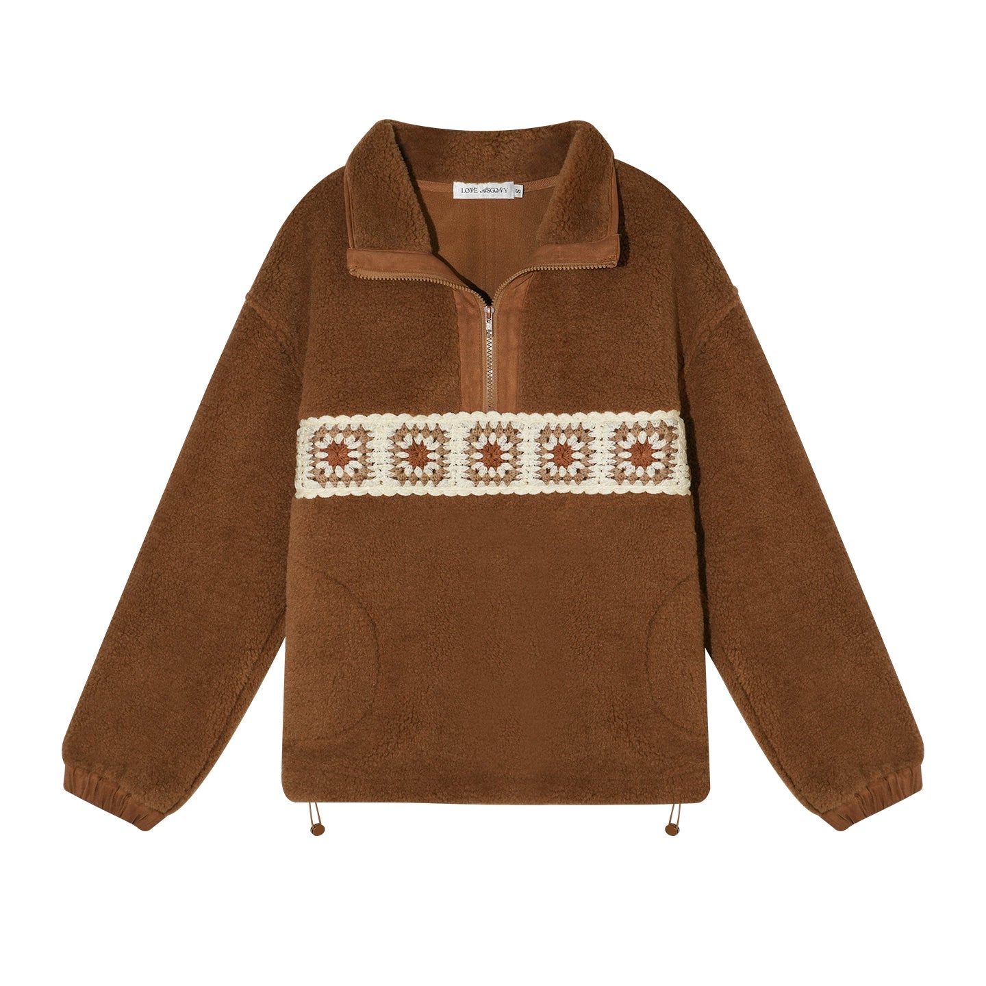 Patchwork Teddy Fleece Zip-Up Sweater