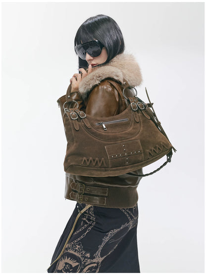 Vintage Studded Fringe Punk Shoulder Bag