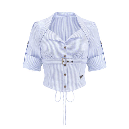 Nautical Affair French Old-Money Striped Shirt &amp; Skirt Set