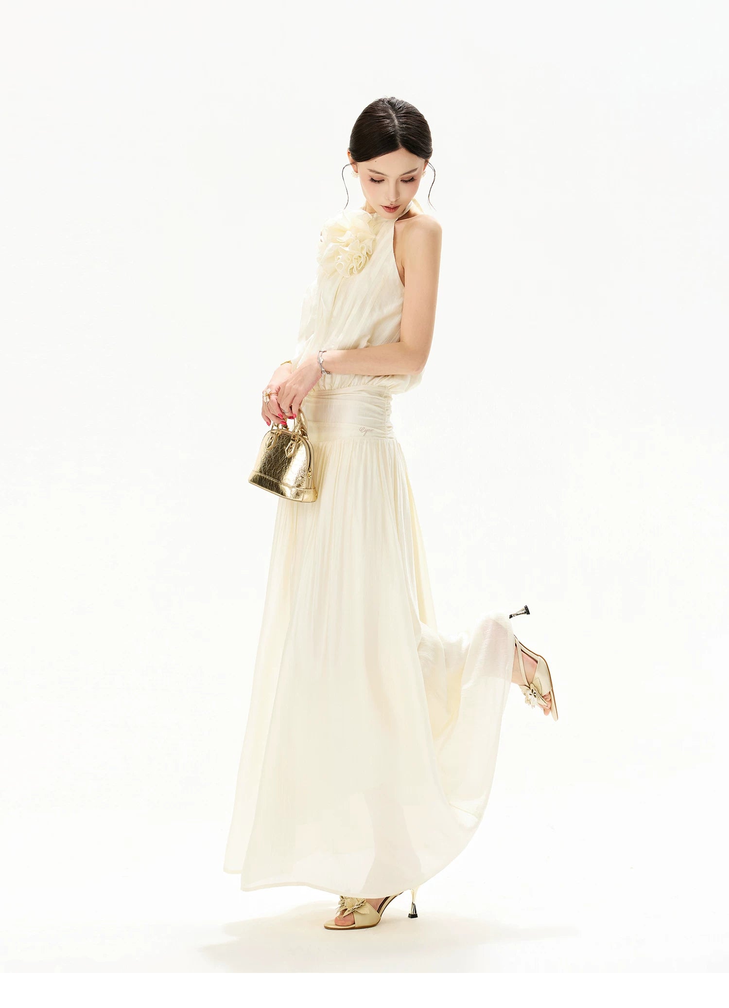 Floral Halterneck Draped Maxi Dress