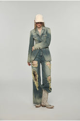 Denim Distressed Wide-Leg Pants - CHINASQUAD