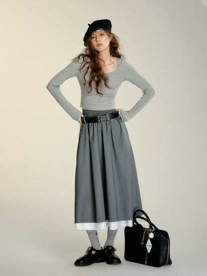 Gray Faux Two-piece Blazer &amp; Skirt Set