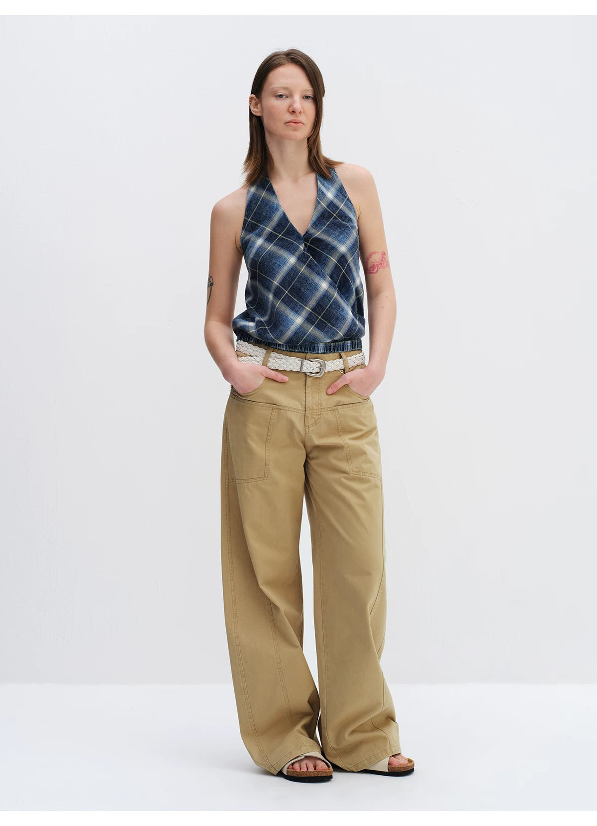 Plaid Halterneck Backless Camisole