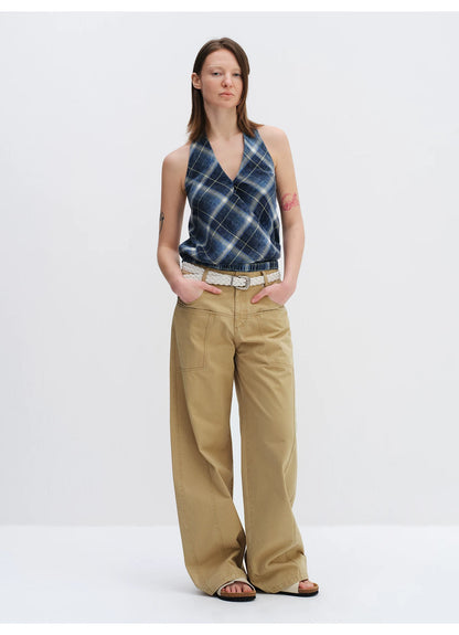 Plaid Halterneck Backless Camisole