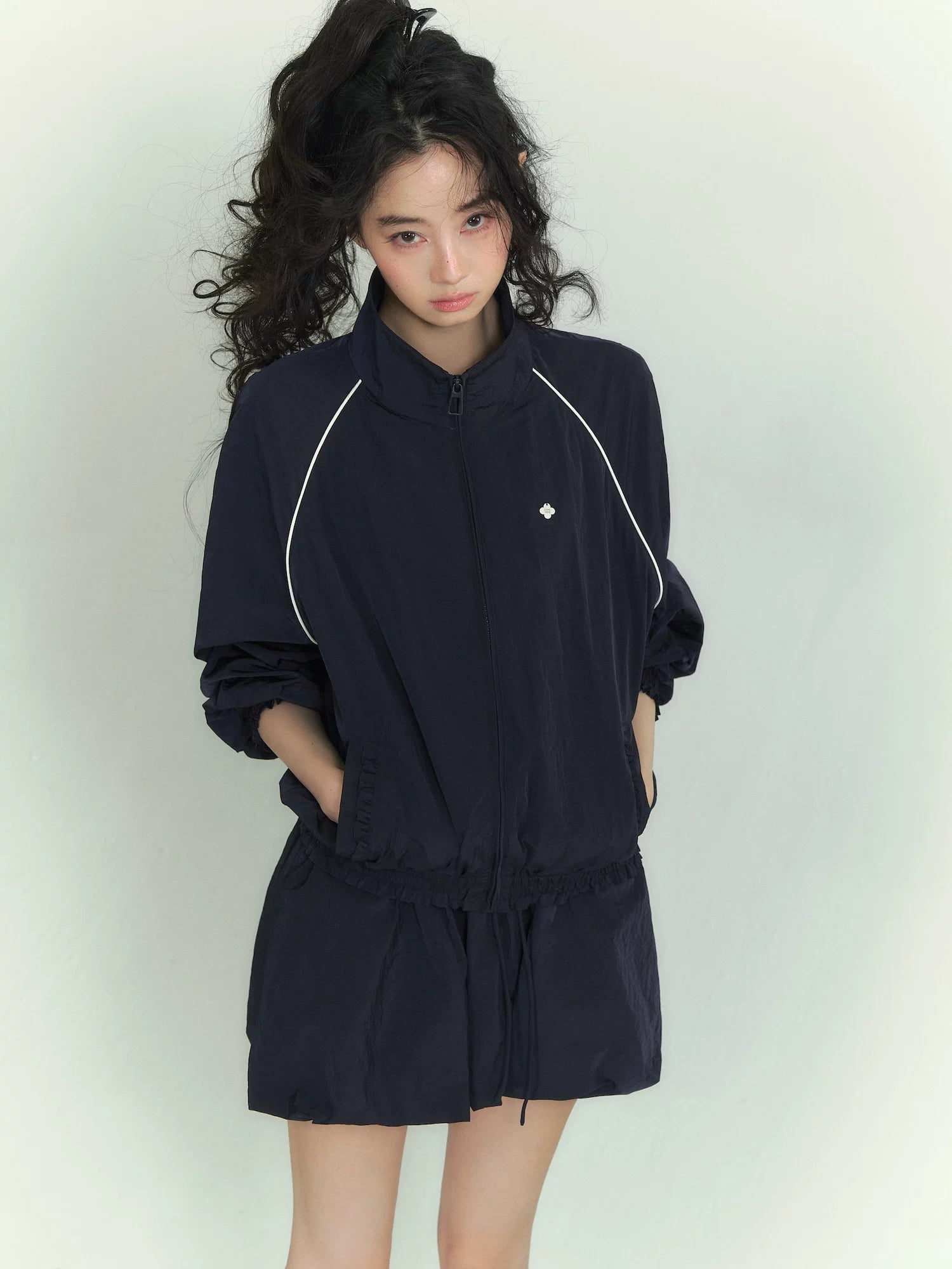 Floral Patchwork Casual Jacket &amp; Bubble Dress Set