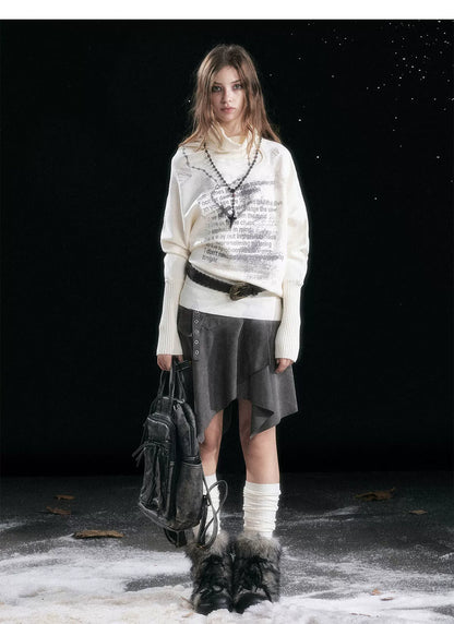 Asymmetric Graffiti Knit Sweater