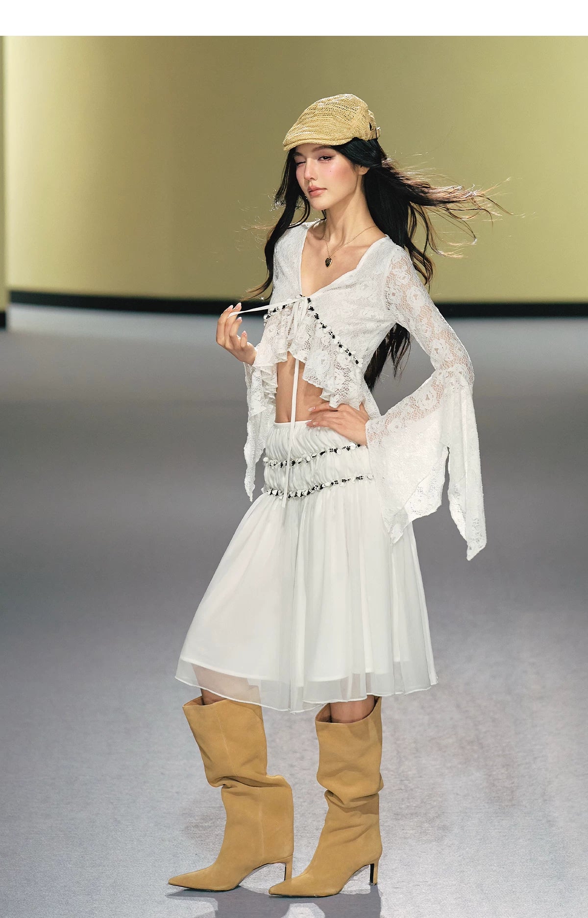 Vintage Sequin Lace V-Neck Blouse&amp; Tulle Skirt Set