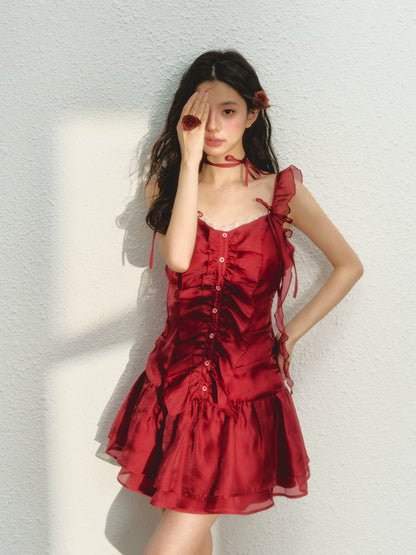 Red Spaghetti Strap Dress - CHINASQUAD