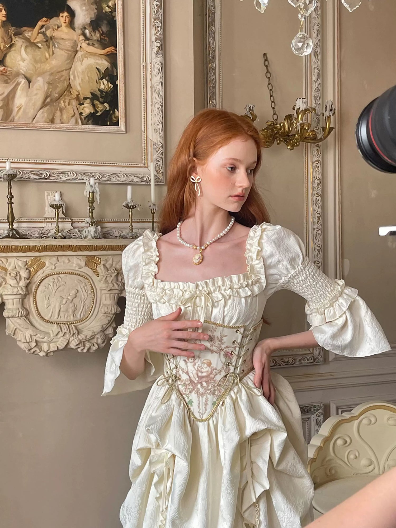 Vintage Court-Style Dress &amp; Waist Belt Set