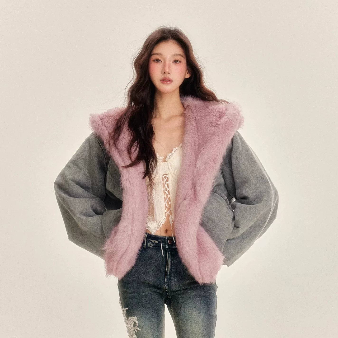 Reversible Eco-Faux Fur Denim Jacket