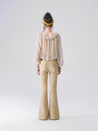 Garment-Dyed Flared Denim Jeans
