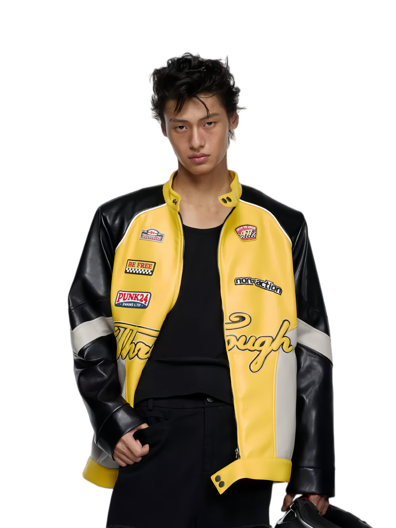 Contrast-Color Faux Leather Jacket