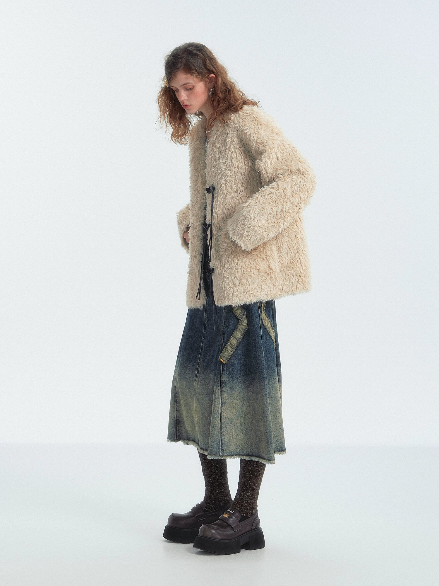 Toggle Button Fur-Trim Long Coat